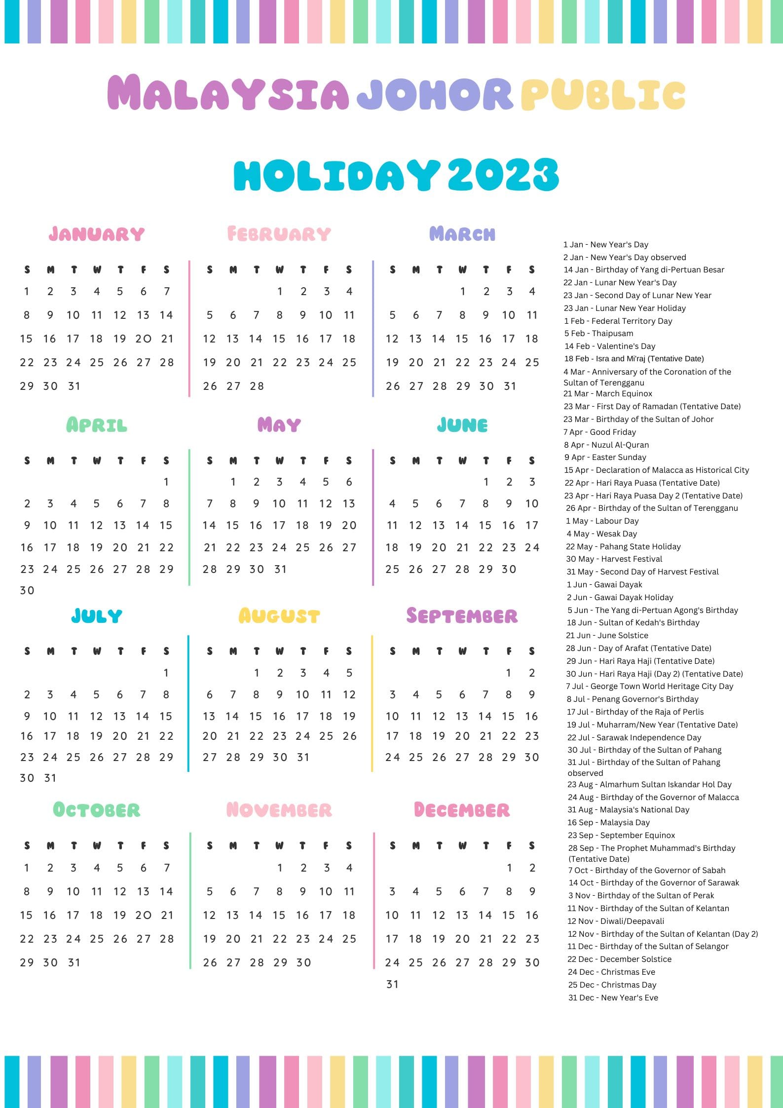 Johor Calendars 2023 Malaysia