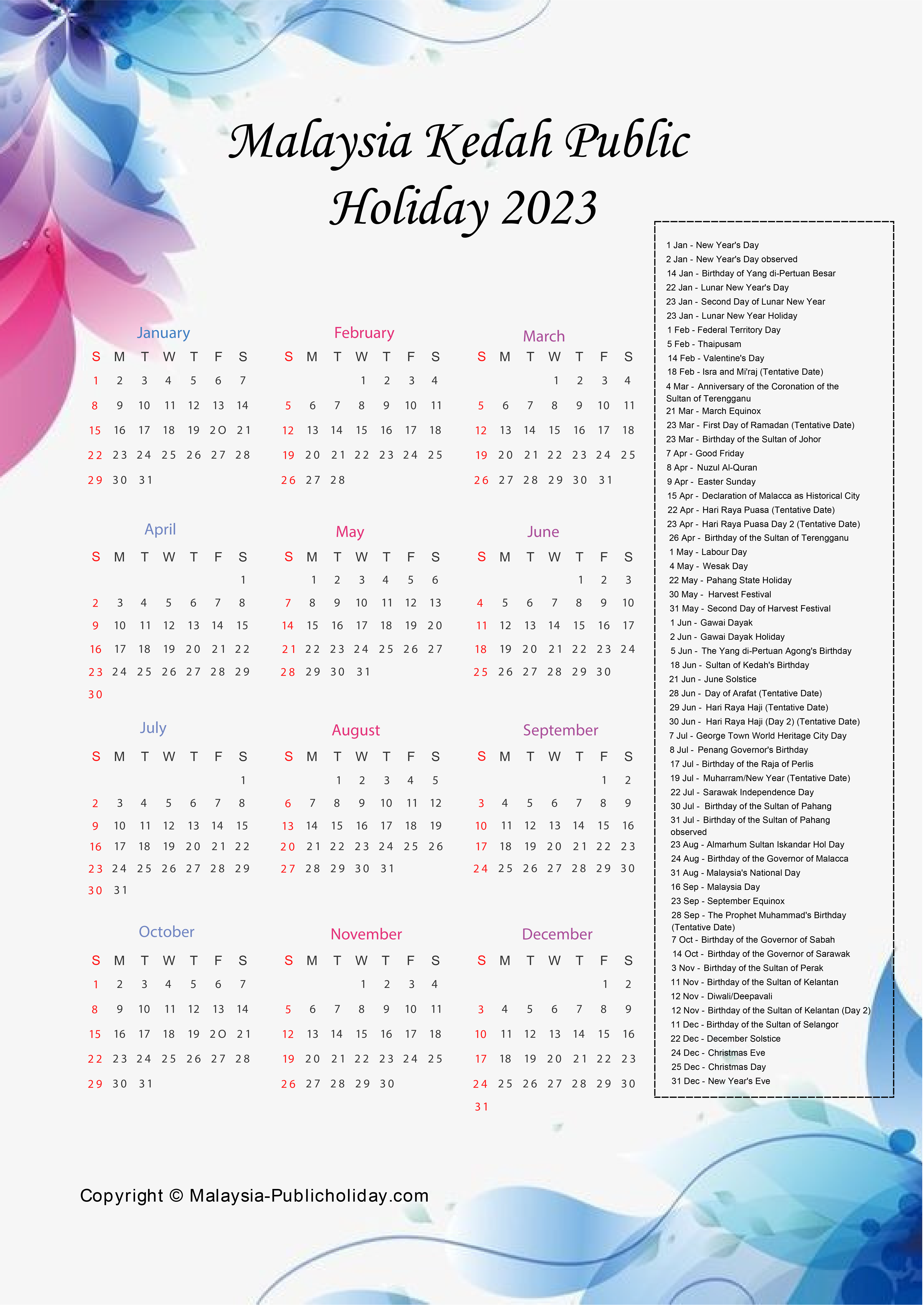 Kedah Calendars 2023 Malaysia