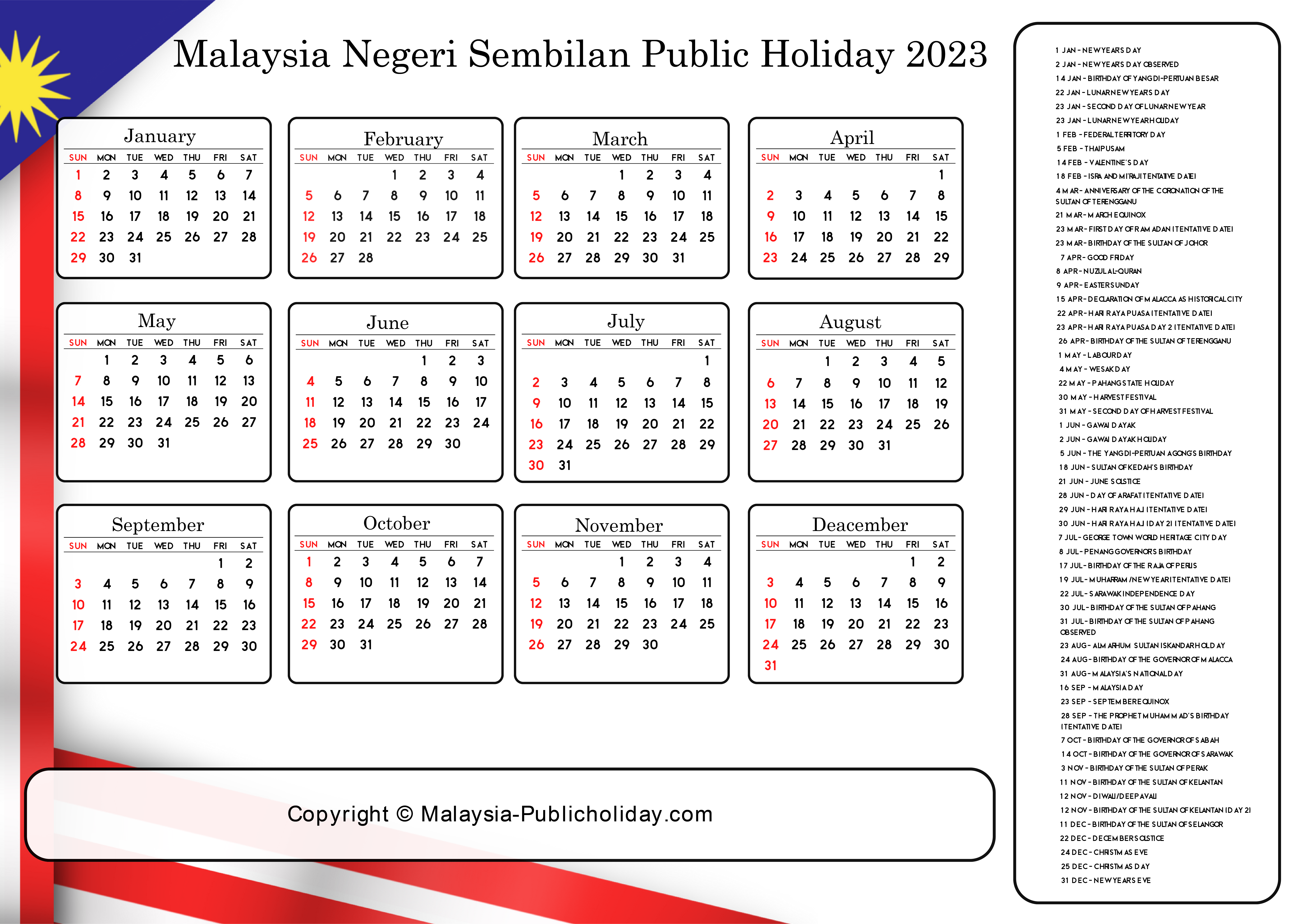 Negeri Sembilan Calendars 2023 Malaysia