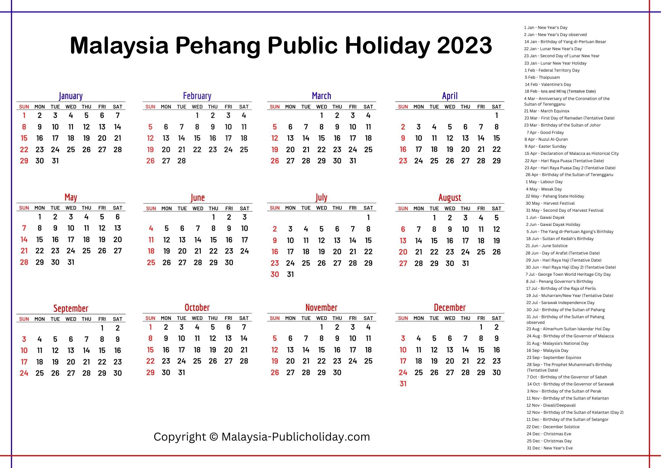 Pahang Calendars 2023 Malaysia