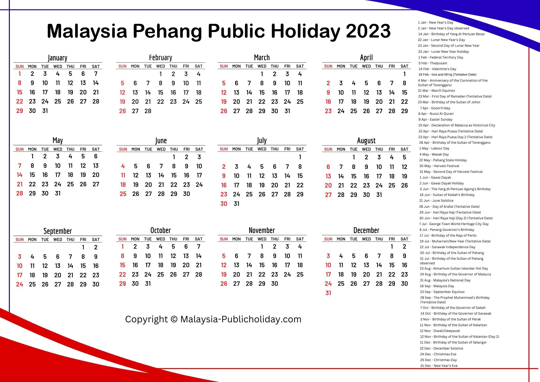 Pahang Holiday 2023 Malaysia
