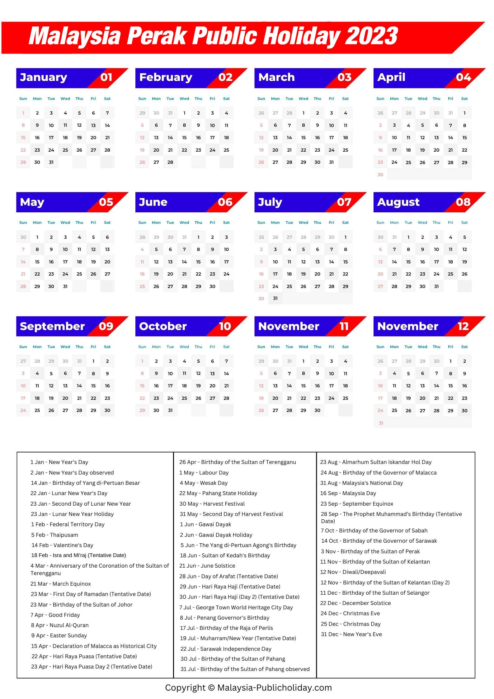 Perak Calendars 2023 Malaysia
