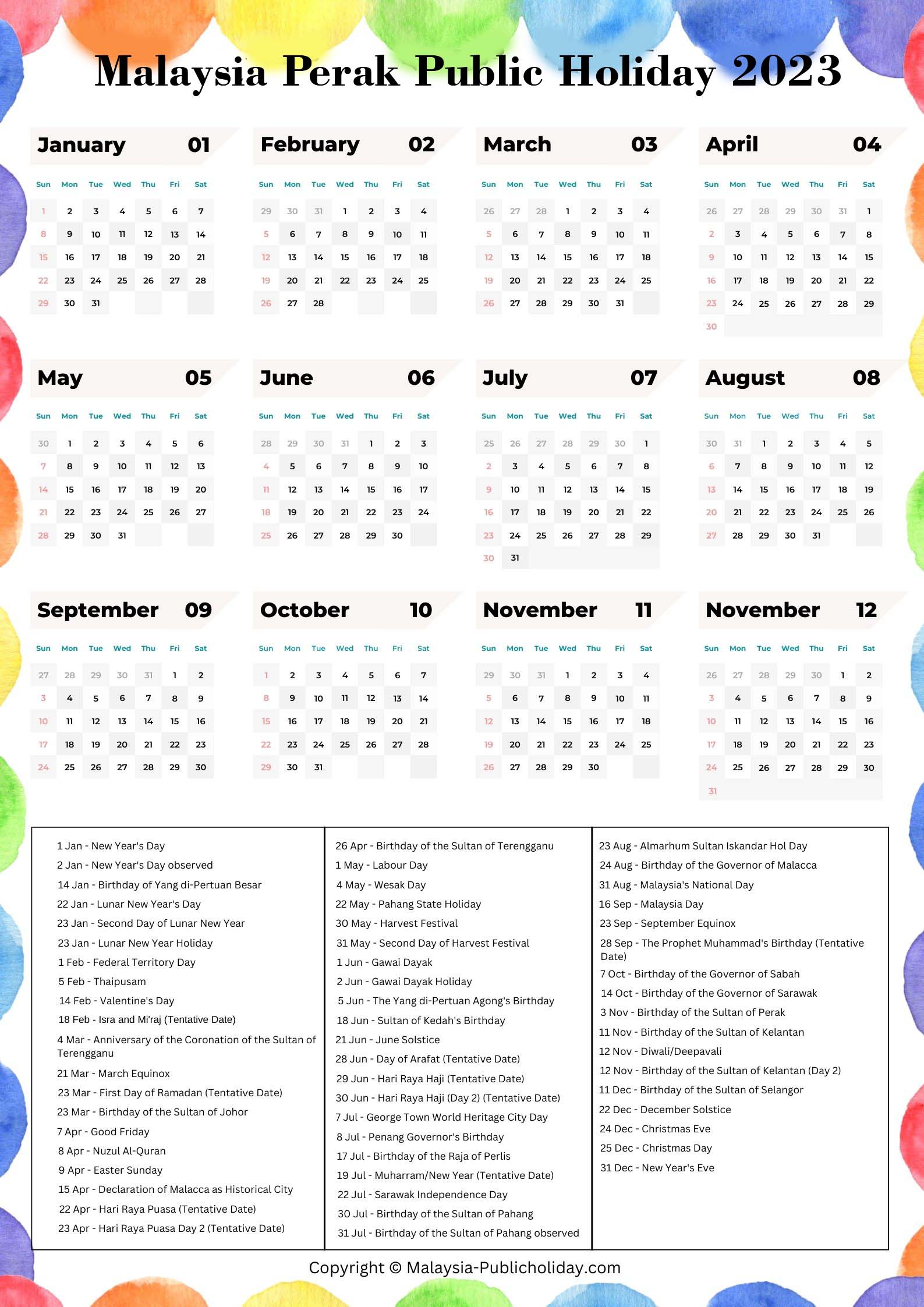 Perak Calendars with Holidays 2023