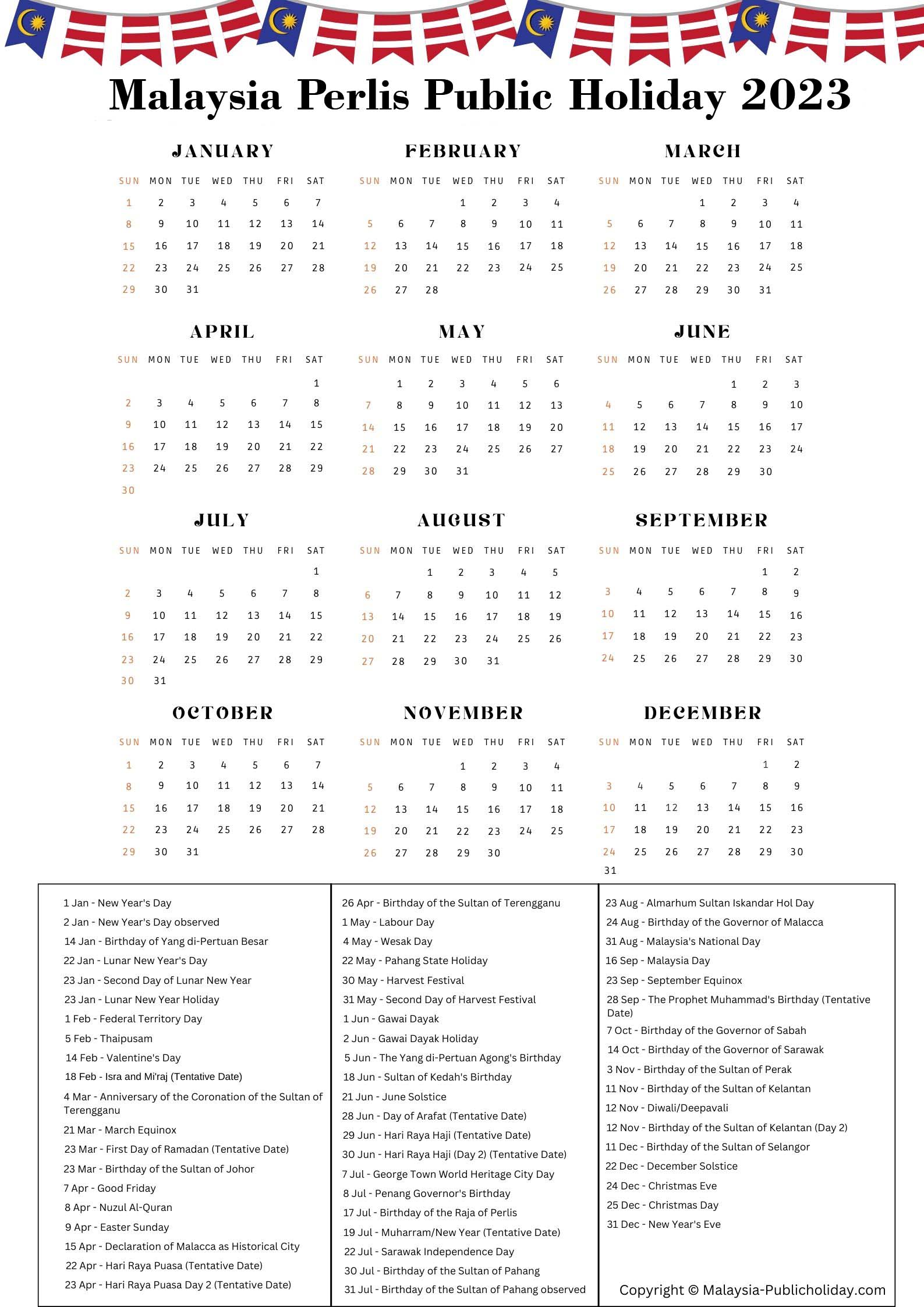 Perlis Calendars with Holidays 2023