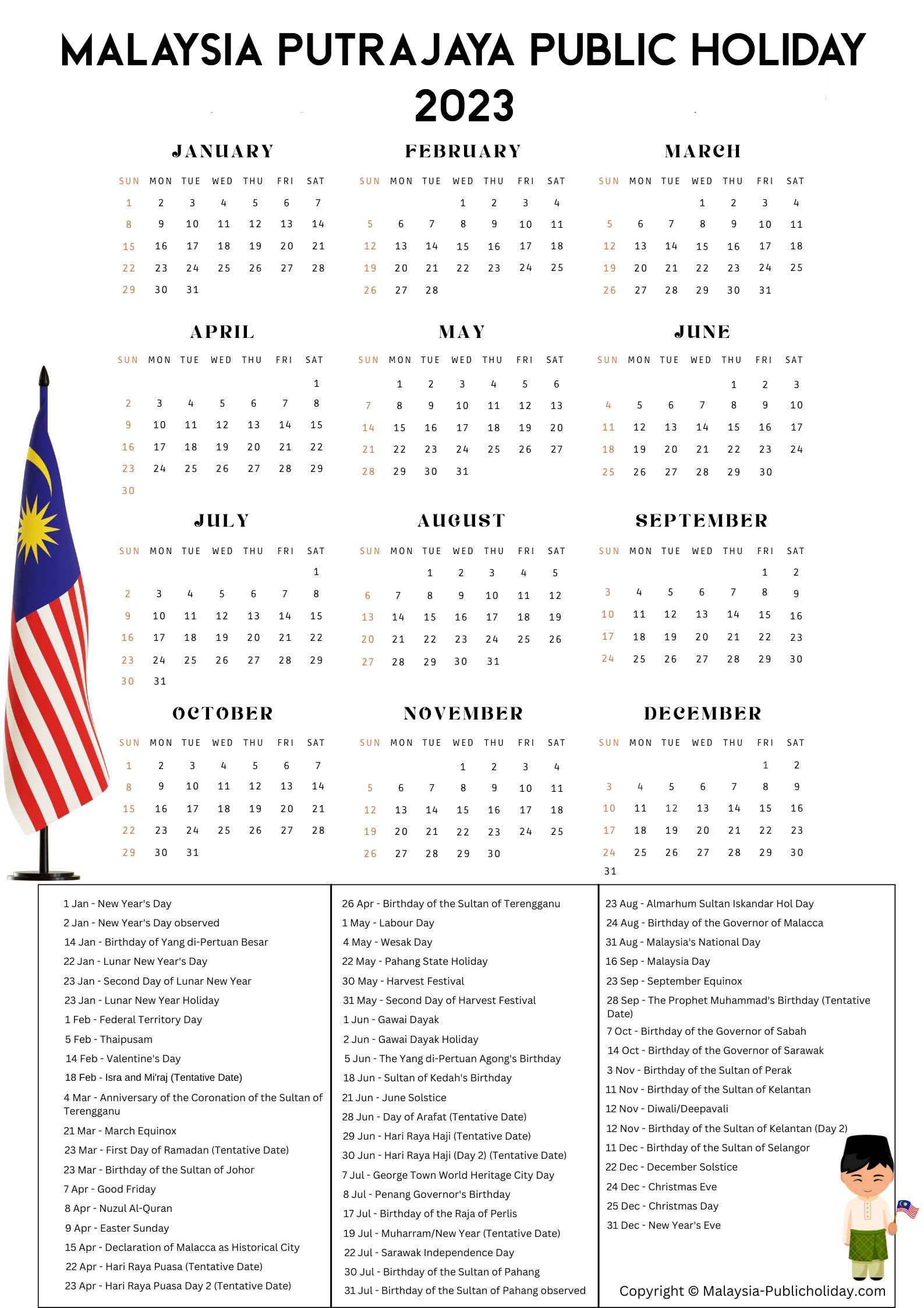 Putrajaya Calendars with Holidays 2023