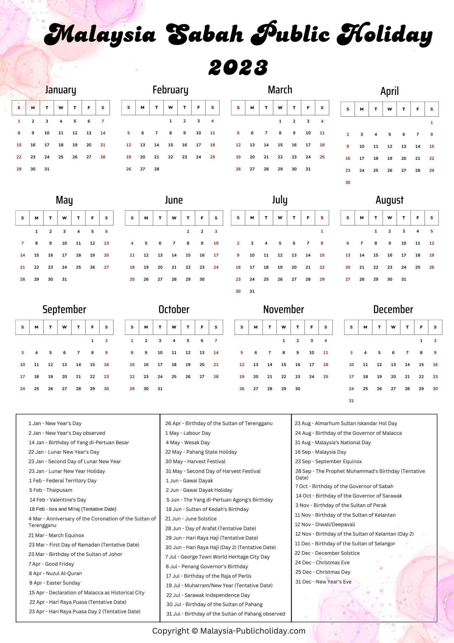 Sabah Calendars 2023 Malaysia