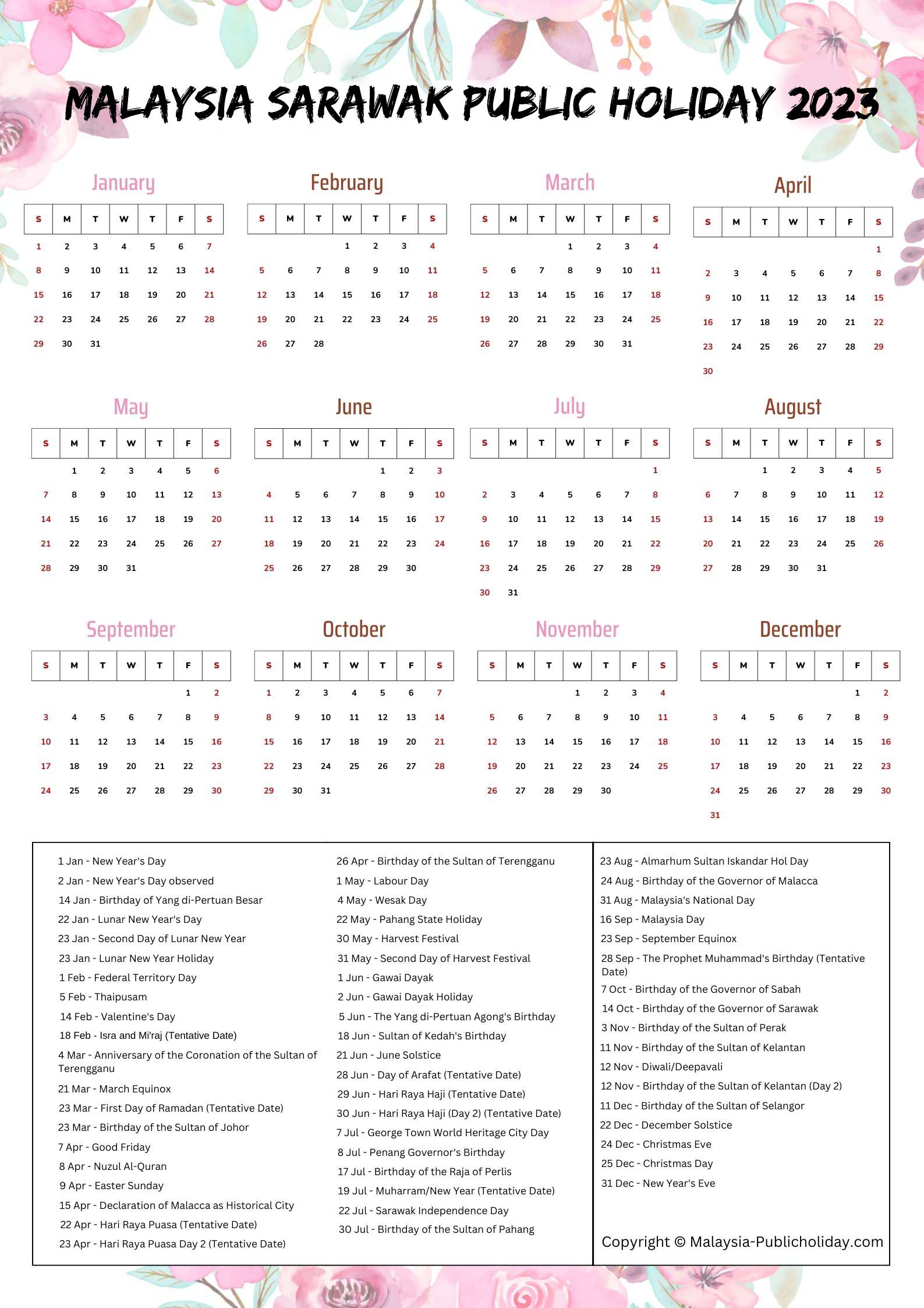 Sarawak Calendars 2023 Malaysia