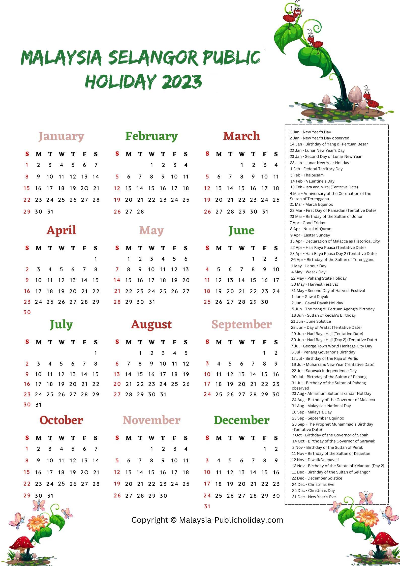 Selangor Calendars 2023 Malaysia