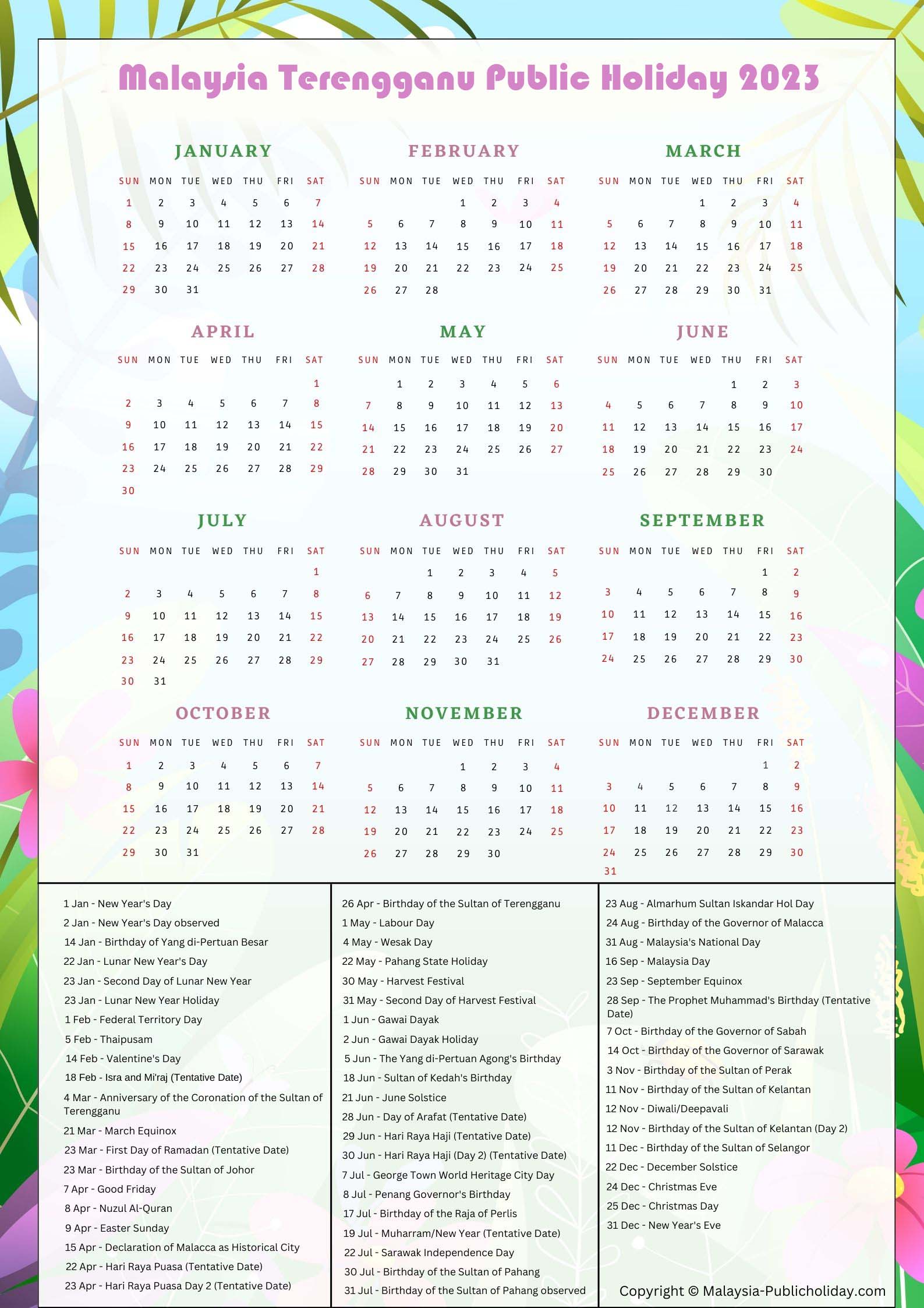 Terengganu Calendars 2023 Malaysia