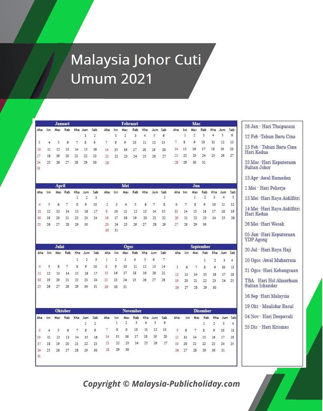 Johor cuti 2022 umum Cuti Israk