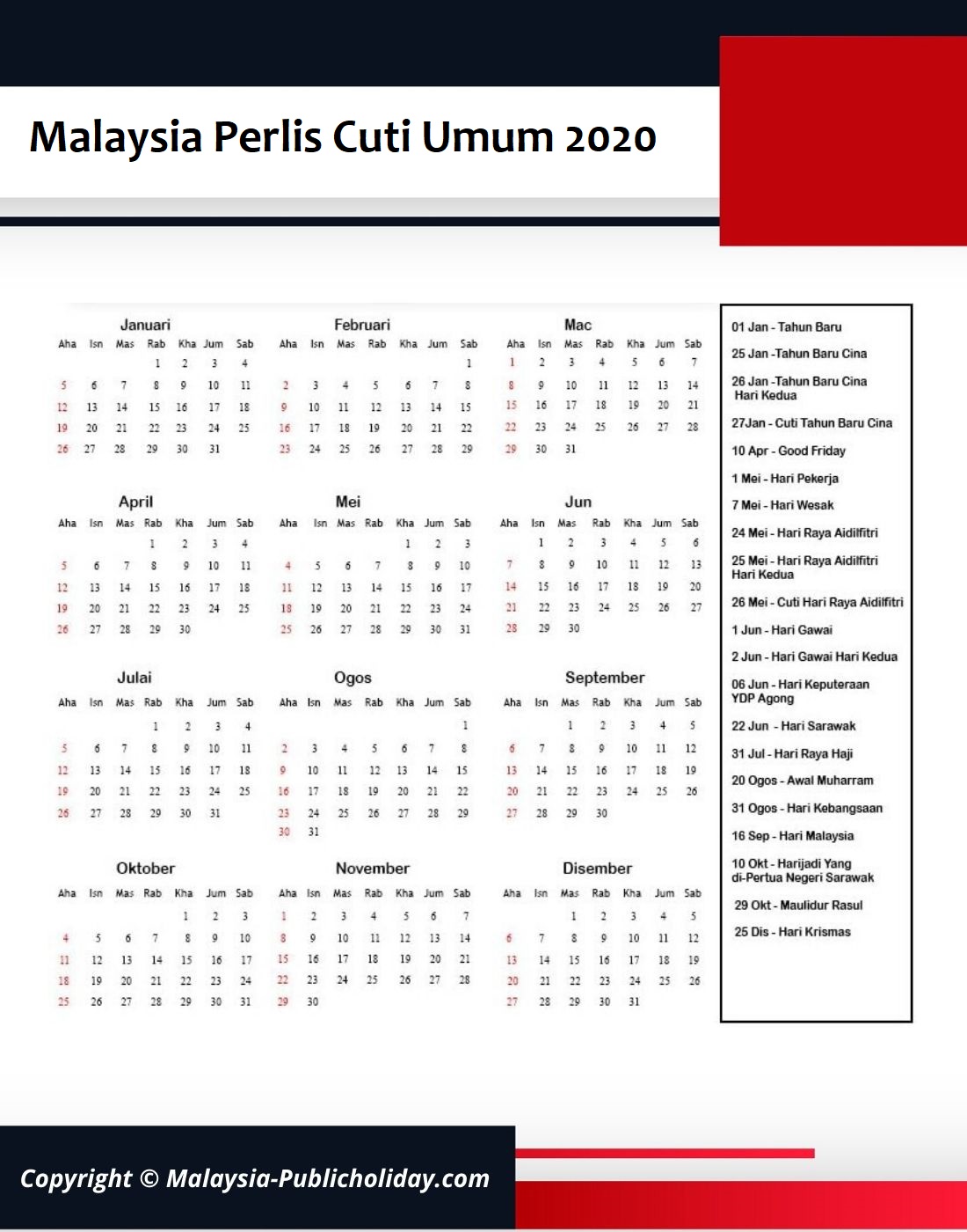 Cuti Umum Perlis 2020 Malaysia