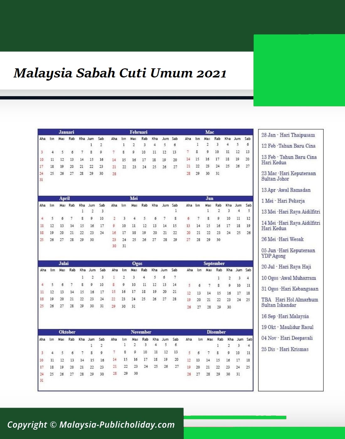 Cuti malaysia 2021
