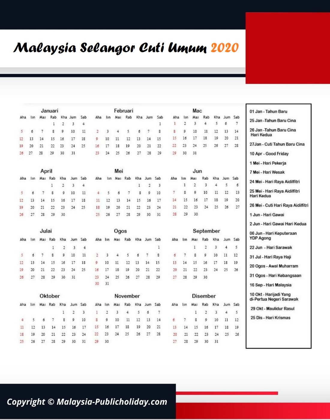 2021 selangor cuti umum Kalendar Senarai