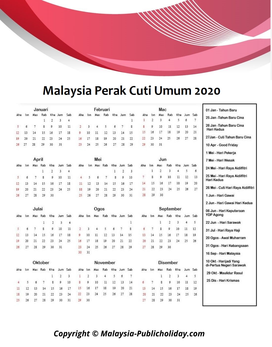 Kalendar Perak 2020 Malaysia