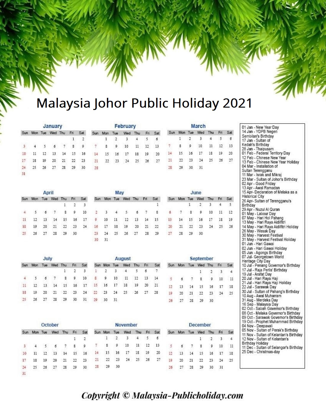 Public holiday 2021 johor bahru