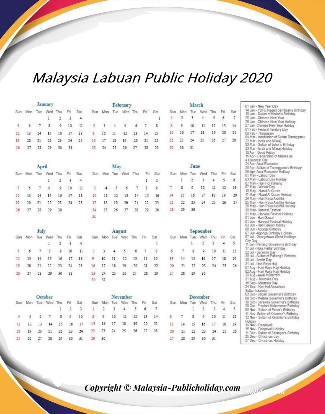 2022 holiday labuan public Calendar 2022