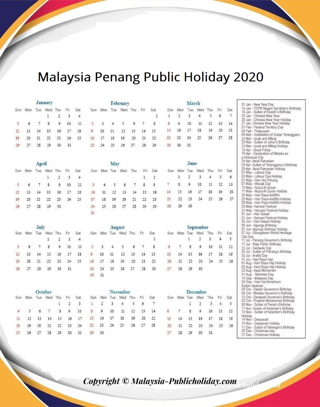 Public Holiday Penang 2018 / Besides some nationally gazetted common